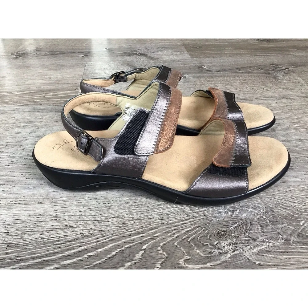 SAS Nudu Sandals Shoes Womens Size 11 M Gunmetal Bronze Leather Orthotic